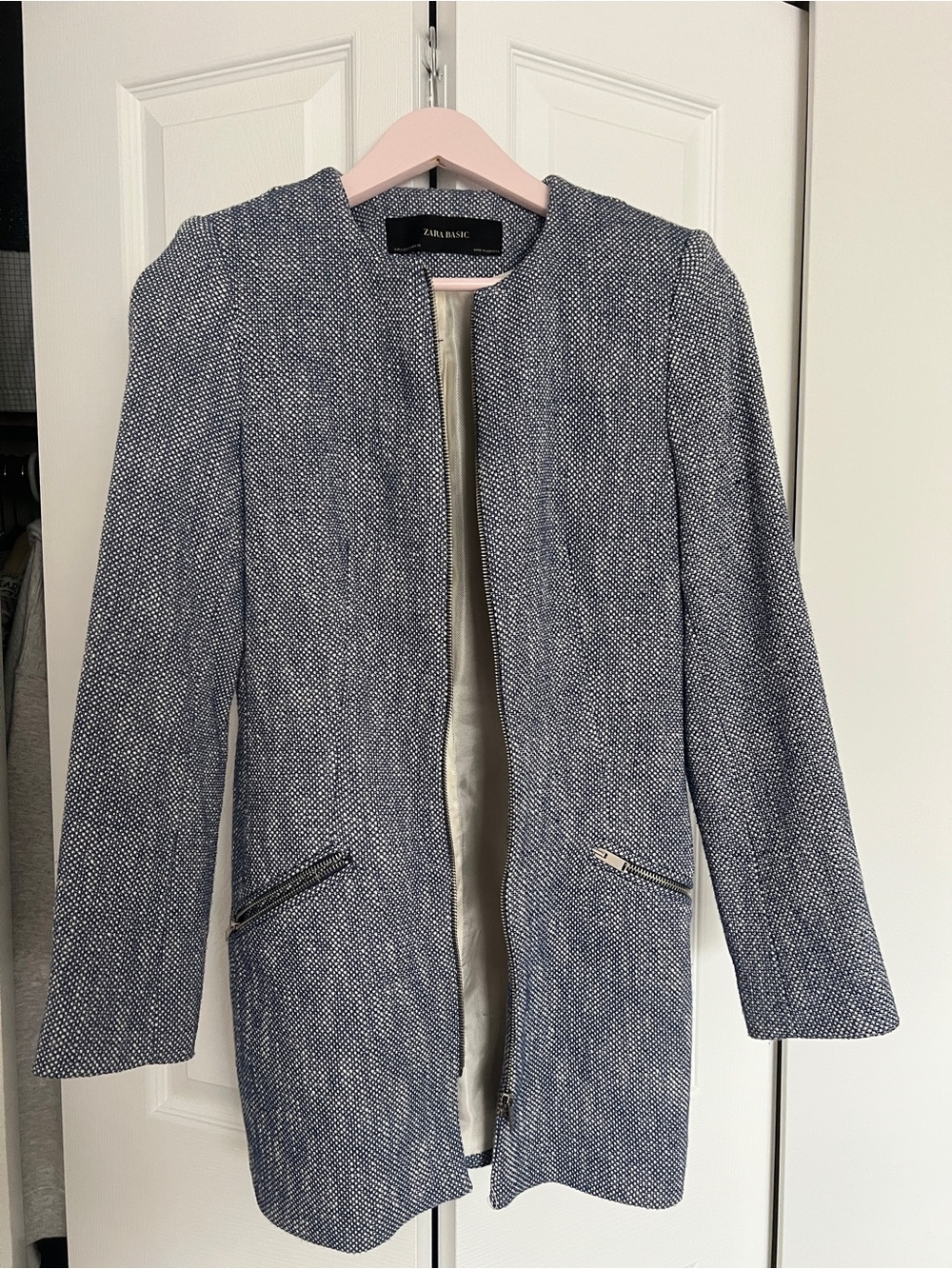 ZARA BASIC Textured Navy & White Jacket – Size S – Like New